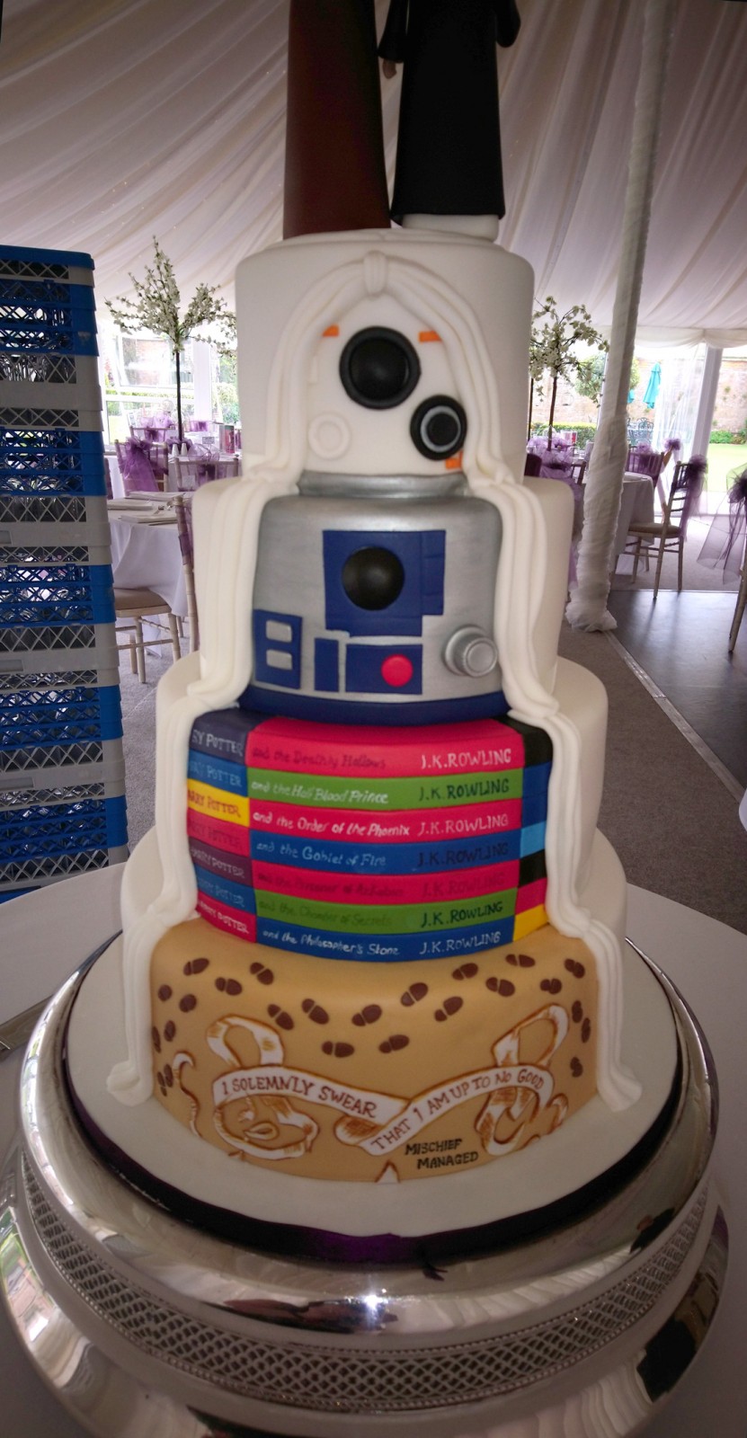 4 Tier Star Wars and Harry Potter Reveal Wedding Cake