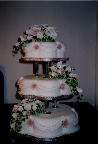 3 Tier Petal Wedding Cake with Sugar Lillies And Roses