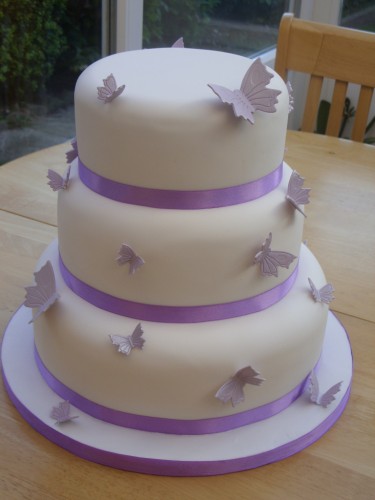 3 Tier Round Wedding Cake With Butterflies