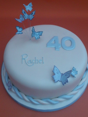 40th birthday cake with blue butterflies