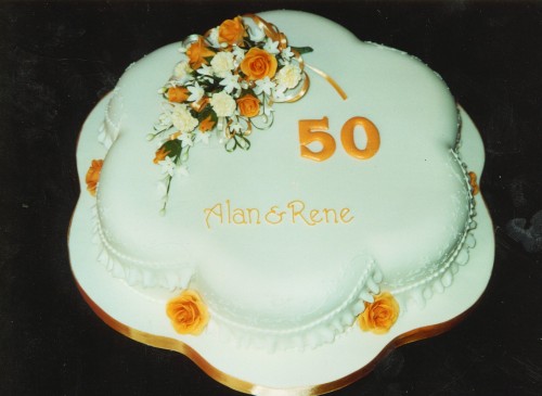 Golden Wedding Anniverary Cake With Sugar Flower spray