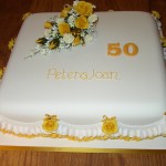 Golden Wedding Anniversary Cake With Rose Spray