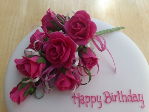 Cerise Pink Rose Spray Birthday Cake