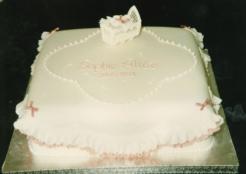 Square Christening Cake With A Cradle
