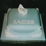 Blu Square Christening Cake with A Cradle