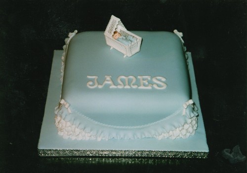 Blu Square Christening Cake with A Cradle