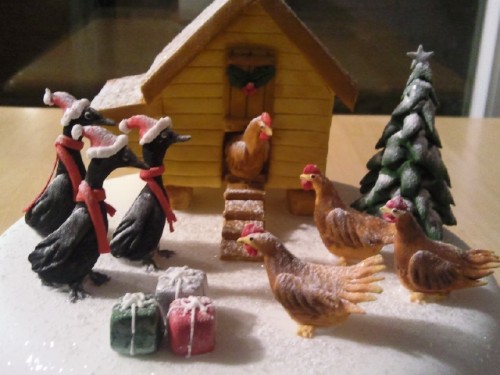 Novelty Hen House Christmas Scene Cake