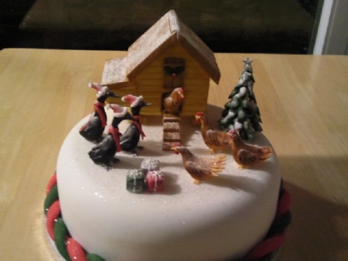 Novelty Hen House Christmas Scene Cake