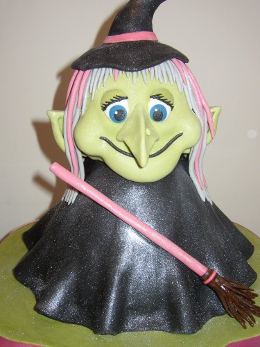 Halloween Witch With Pink Broom Novelty Cake