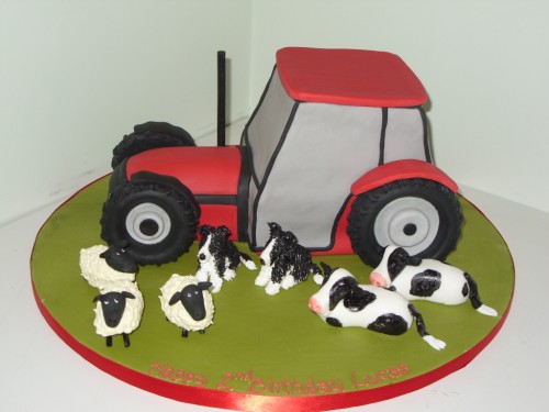 Red Tractor With Farmyard Animals Birthday cake