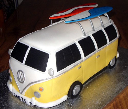 Split Screen Camper Van With Surf Boards novelty Cake