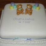 Christening Cake For Twins with Teddy Bears