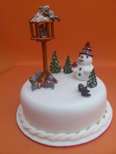 Novelty Christmas Cake With Bird Table Squirrels And Snowman