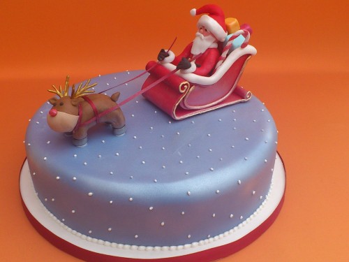 Santa and Rudolph And Sleigh Novelty Christmas Cake