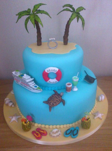 Caribbean Cruise Themed 2 Tier Engagement Cake