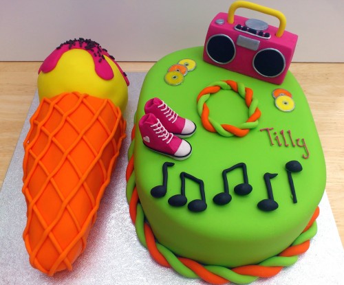Street Dance Boom Box Music Converse Trainers Ice Cream Cone 10th Birthday Novelty Cake 