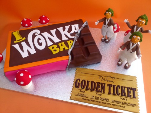 Willy Wonka Chocolate Bar Golden Ticket Oompa Loompas Novelty Cake
