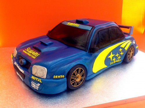 Blue and Yellow Subaru Rally Car Novelty Cake