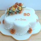 Golden Wedding Anniversary Cake With Sugar Flowers