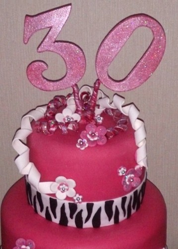 zebra print shocking pink 3 tier 30th birthday cake