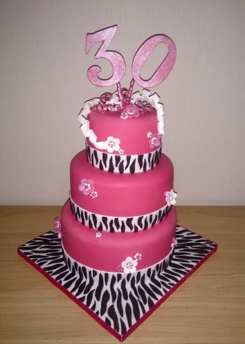 zebra print shocking pink 3 tier 30th birthday cake