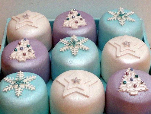 box of mini sparkling novelty christmas cakes