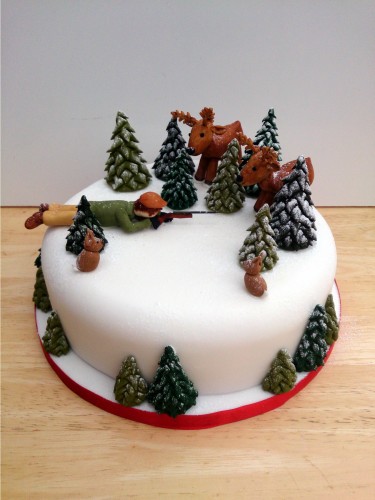 shooting scene novelty christmas cake