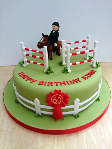 show jumping themed novelty birthday cake