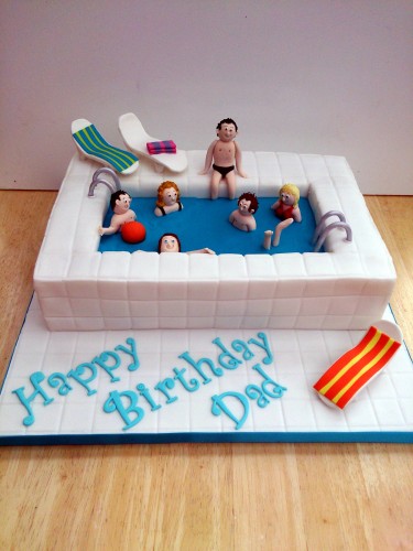 swimming pool novelty birthday cake with sunbeds