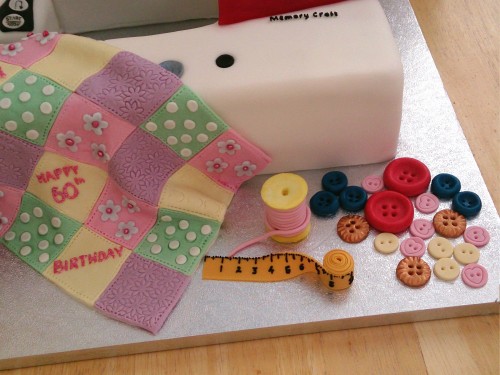 sewing machine novelty birthday cake with patchwork