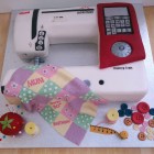 sewing machine novelty birthday cake with patchwork