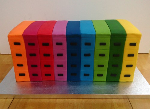 Novelty multicoloured filing cabinets cake