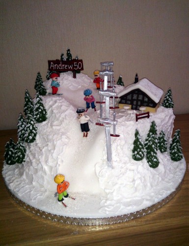 ski slope with t-bar novelty birthday cake