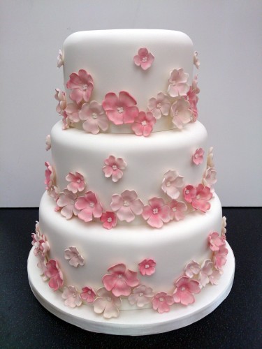 3 tier pretty pink floral wedding cake
