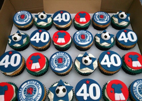 rangers football club themed cupcake tower