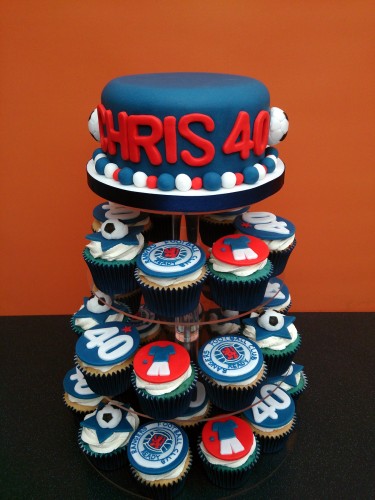 rangers football club themed cupcake tower