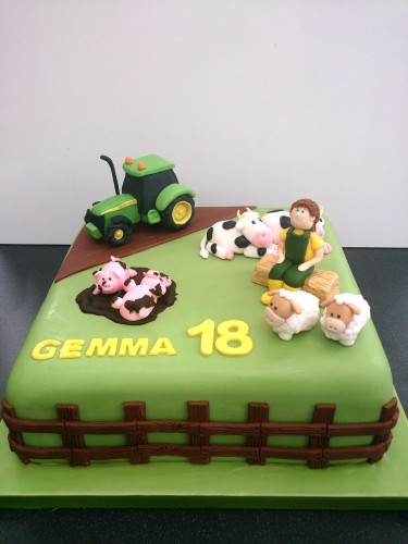 down on the farm birthday cake with tractor sheep pigs cows farmhand