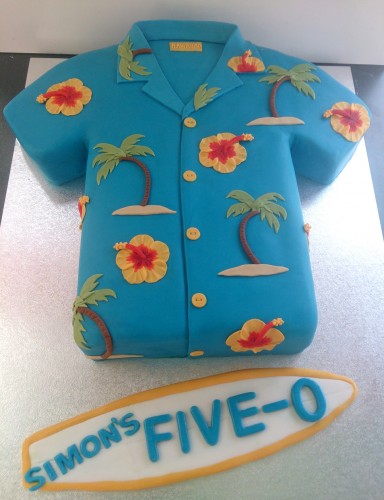 hawaiian shirt novelty birthday cake with surf board