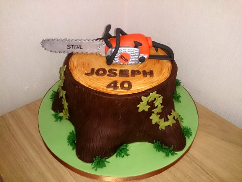 tree surgeon tree stump chain saw birthday cake