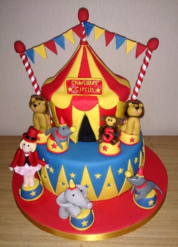 circus themed novelty birthday cake with lions elephant seals monkey girl ringmaster