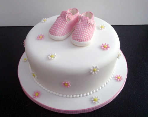 little pink gingham shoes birthday cake