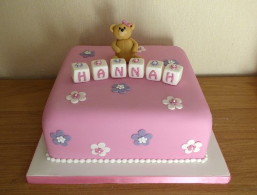 Floral Christening Cake With Bear