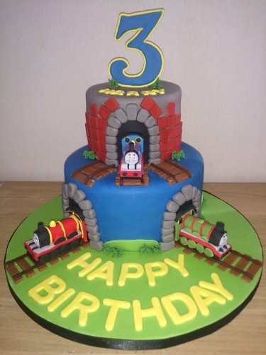 Thomas the Tank Engine Themed 2 Tier Cake With Tunnels and Track