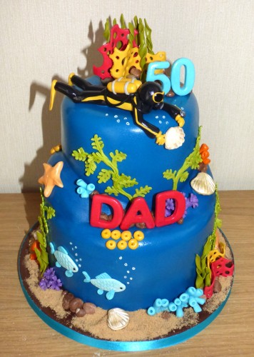 Diving Inspired Underwater Novelty 2 Tier Birthday Cake