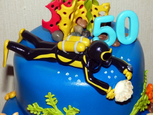 Diving Inspired Underwater Novelty 2 Tier Birthday Cake