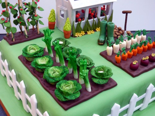 Gardeners Inspired Birthday Cake With Green House Vegetables