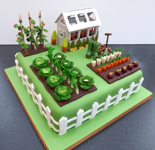 Gardeners Inspired Birthday Cake With Green House Vegetables