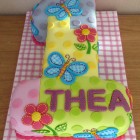 Patchwork Style 1st Birthday Cake Flowers and Butterflies