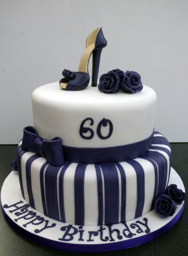 Glamourous 2 tier 60th birthday cake with stiletto shoe