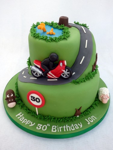countryside motorbike ride themed birthday cake
